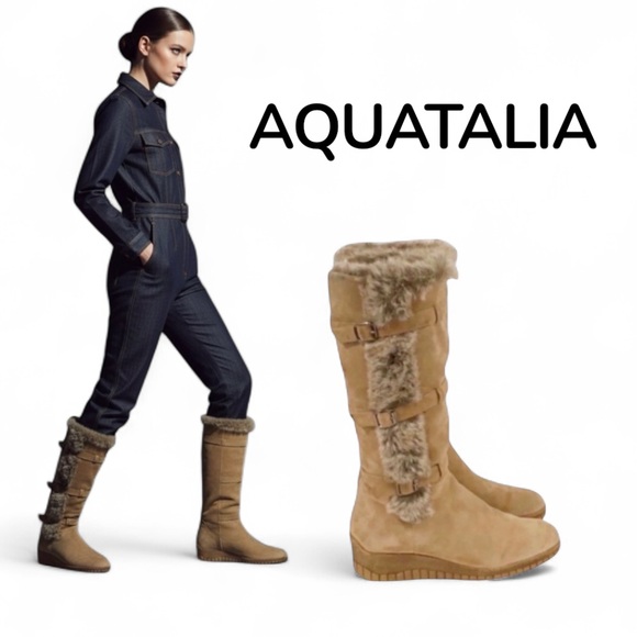 Authentic Aquatalia tall suede leather designer boots sz...